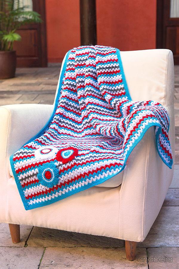 V-Stitch striped crochet baby blanket, Anabelia Craft Design