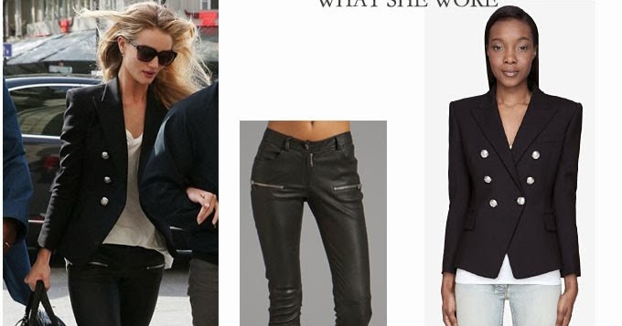 WHAT SHE WORE: Rosie Huntington-Whiteley in black blazer with black ...