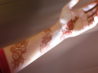 Simple Floral Henna in Lining Shape from elbow to palm