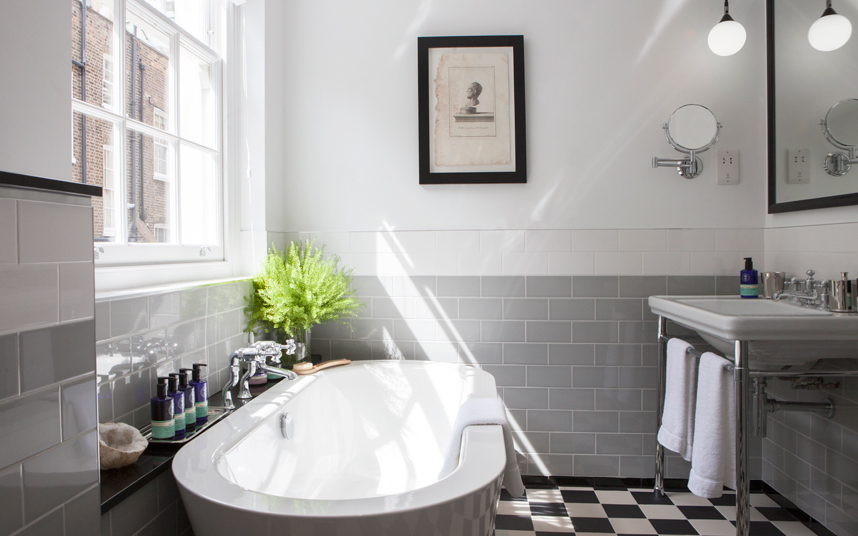 Classic vintage bathroom at The Laslett Hotel in Notting Hill in the heart of West London