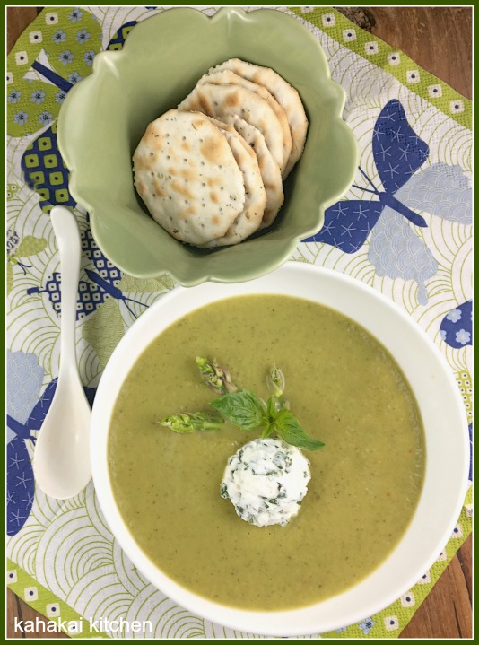 Kahakai Kitchen Giada's Asparagus Soup with Herbed Goat Cheese for