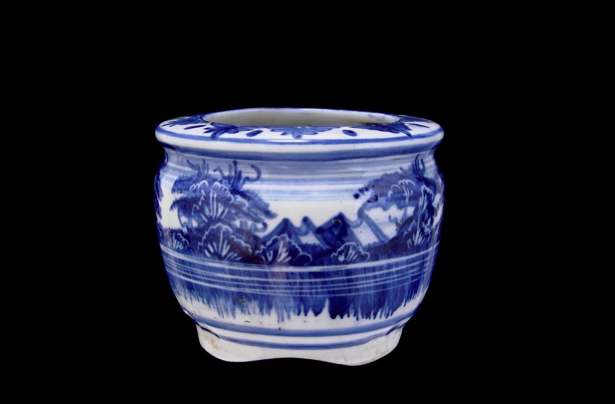 PATINA ANTIK BLUE & WHITE FLOWER POT