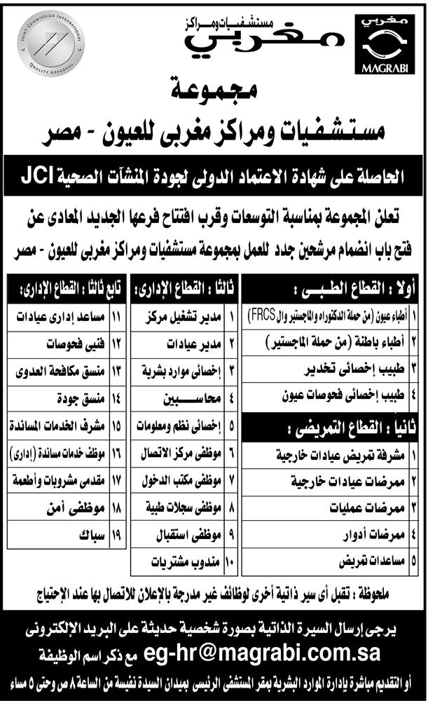 اعلان وظائف بمجموعة مستشفيات ومراكز مغربى للعيون في القطاعات الطبي التمريضي الإداري Hire Me Now