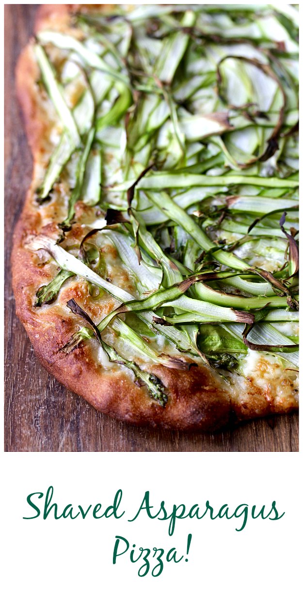 Shaved Asparagus Pizza with Brie, garlic, Parmesan, and sea salt