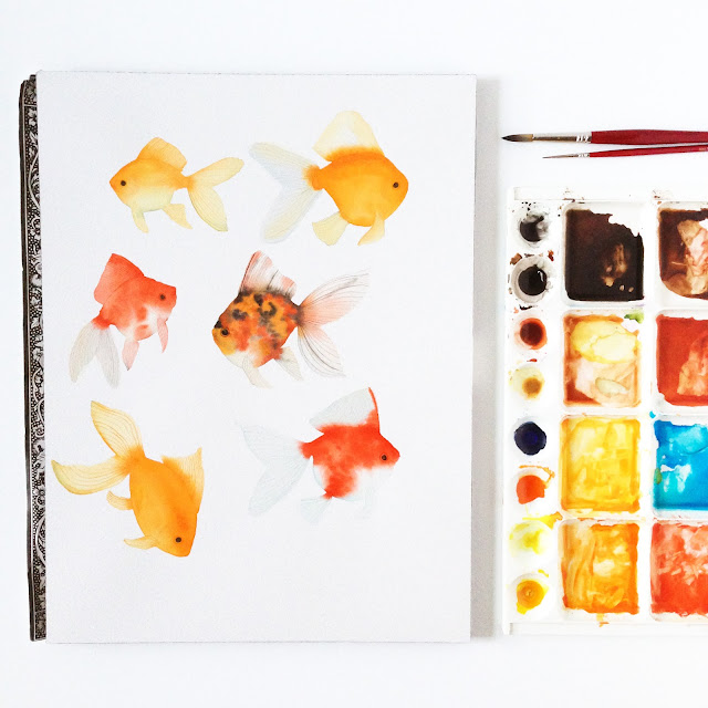 watercolor, watercolor goldfish, goldfish, Anne Butera, My Giant Strawberry