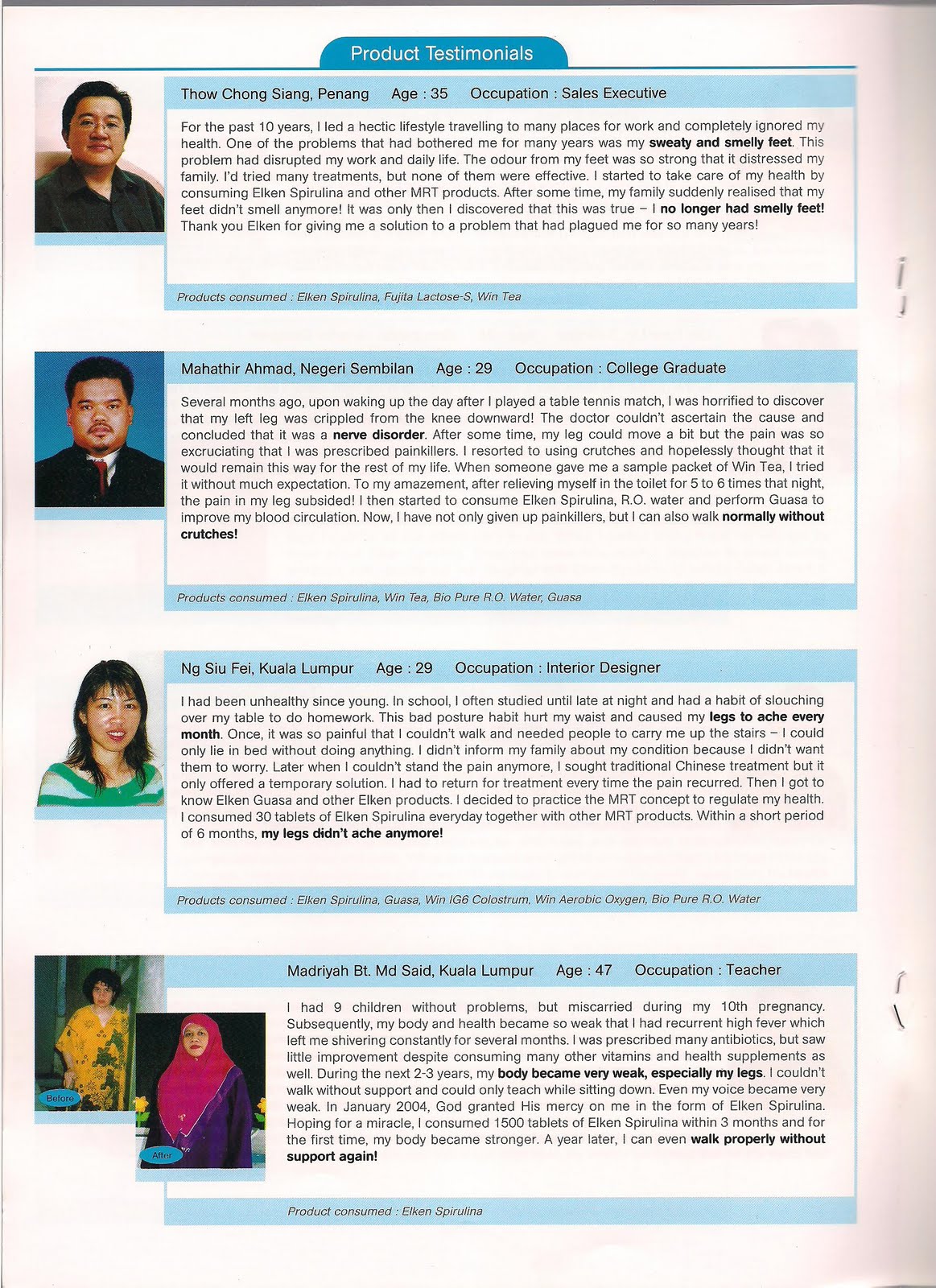 Elken for Healthy Living Spirulina Testimonials