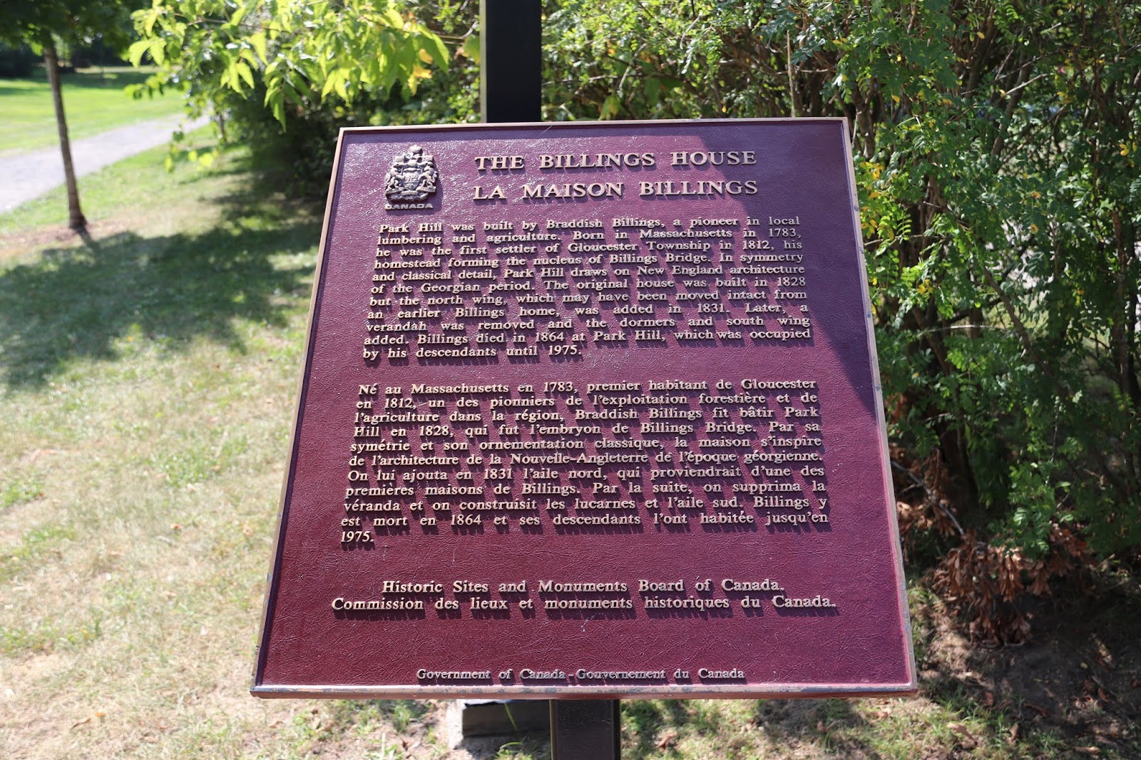 Memorials in Ottawa The Billings House Plaque