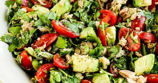 Kalyn's Kitchen®: Tomato Salad with Avocado, Tuna, Cilantro, and Lime