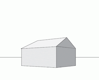 A simple angled roofline drawn in two-point perspective.