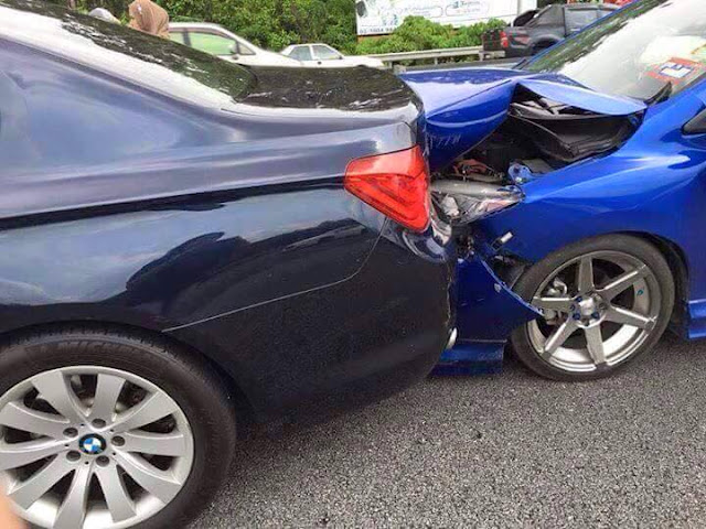 Kecelakaan Sedan BMW dan Honda, BWM hanya Penyok Honda Ringsek.