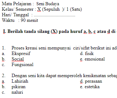 Soal Uas Seni Budaya Kelas 9 Semester 1 Ilmusosial Id