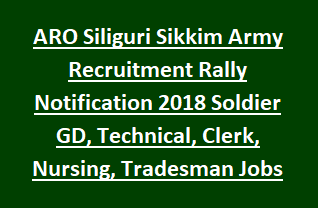 ARO Siliguri Sikkim Army Recruitment Rally Notification 2019 Soldier GD, Technical, Clerk,  Nursing, Tradesman Jobs Online
