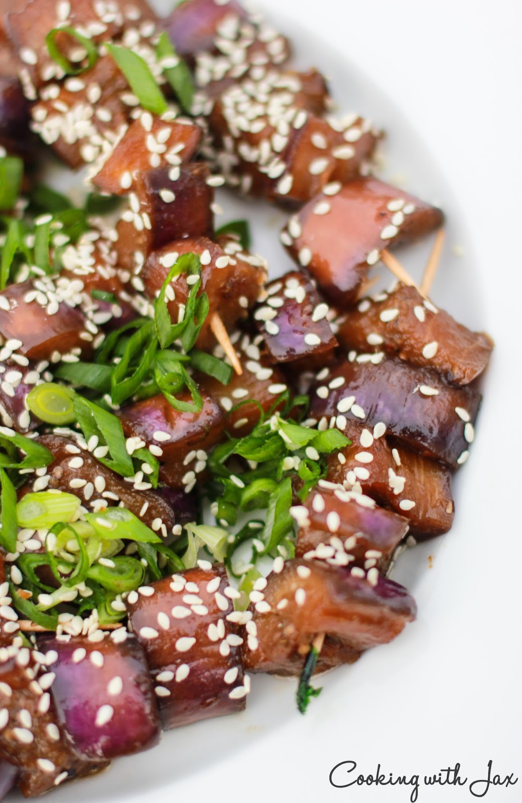 Cooking with Jax Sesame Ginger Japanese Eggplant Skewers