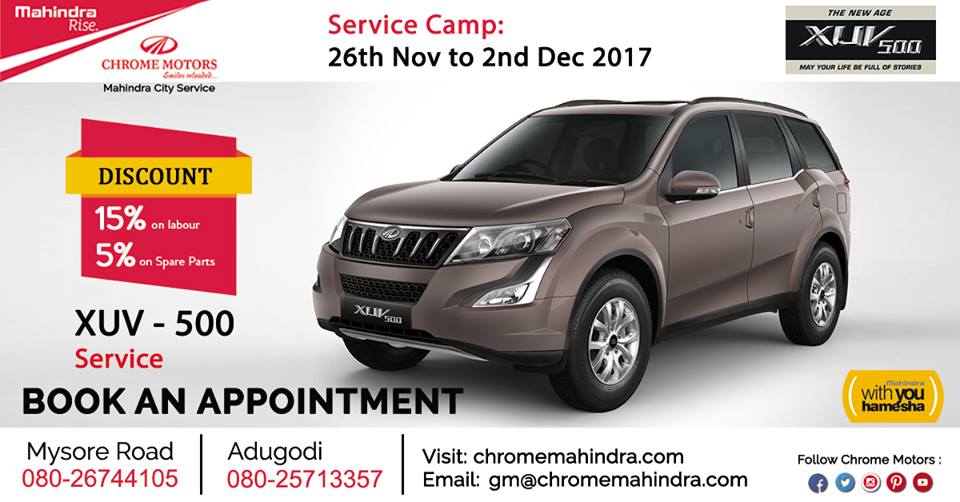 Chrome Motors Mahindra Authorized Car Service Dealers In Bangalore Mahindra XUV500 Service