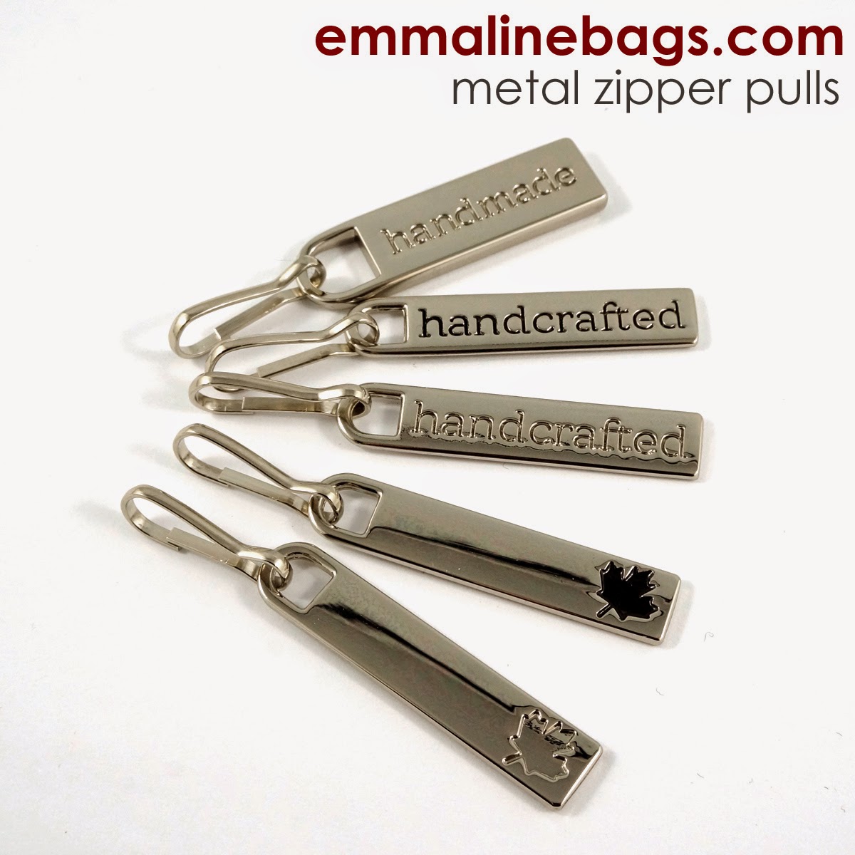 Metal zipper pulls for bags and purses.