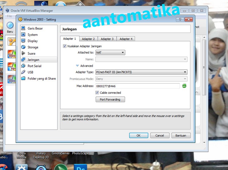 Mode Jaringan atau Network Adapter di VirtualBox