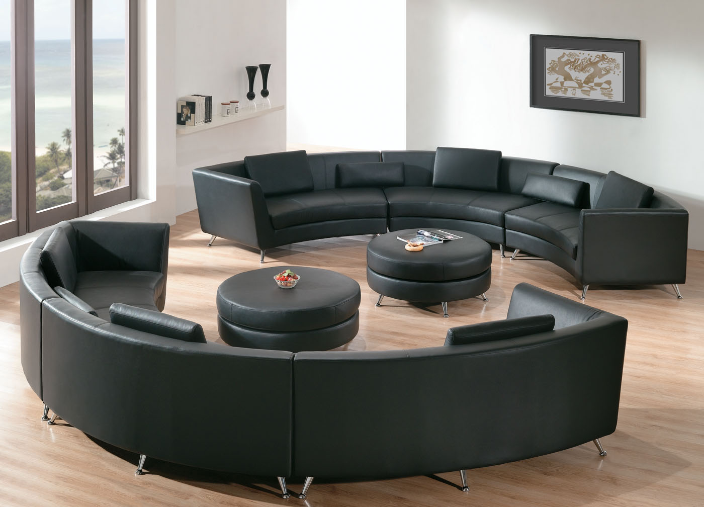 Awesome Soft Curved Leather Sofa with Wooden Floor for Welcoming ...