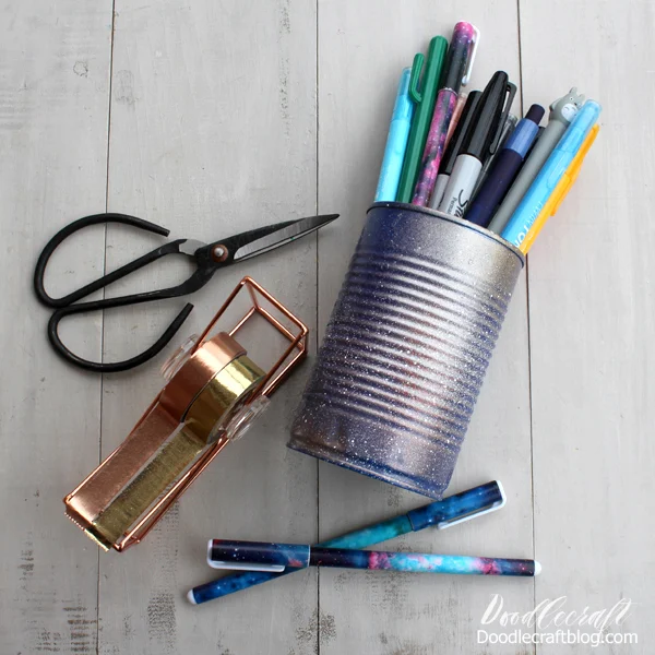 Painted Galaxy Pen Holder Upcycled Soup Cans