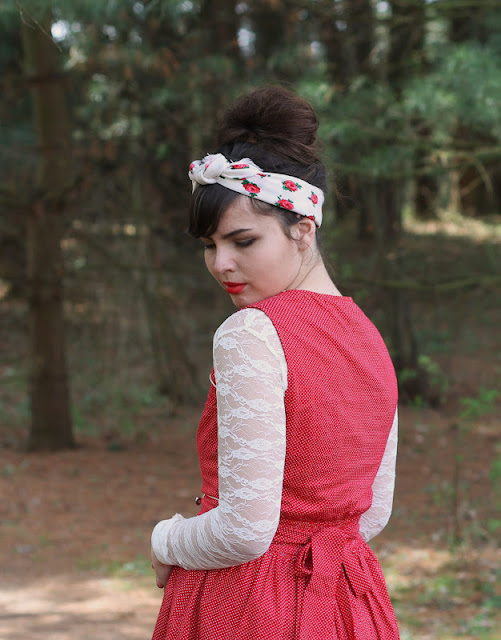 Girl in Red Polka Dot Dress Modcloth back view