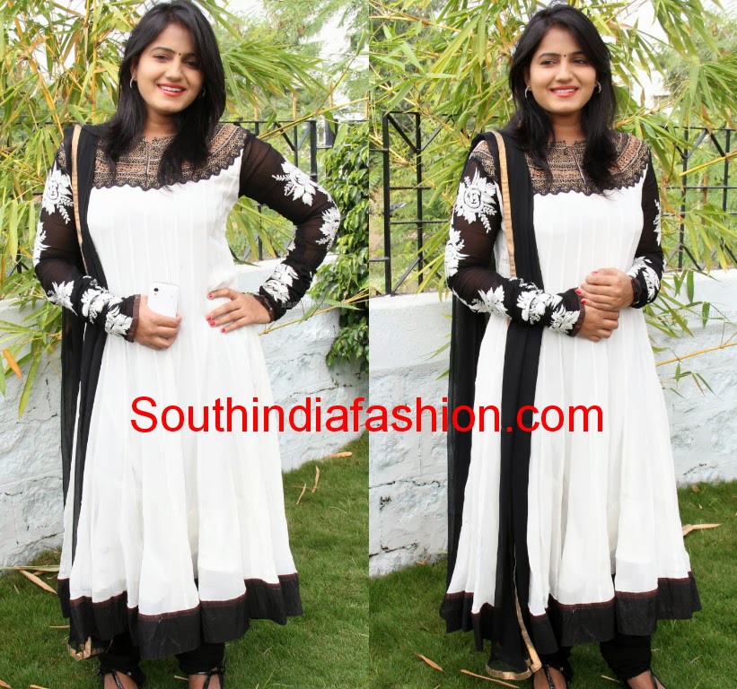 Tanusha in Black and White Anarkali – South India Fashion