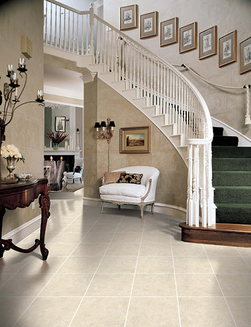 Ceramic tile entryway opens up the space and is a practical choice.