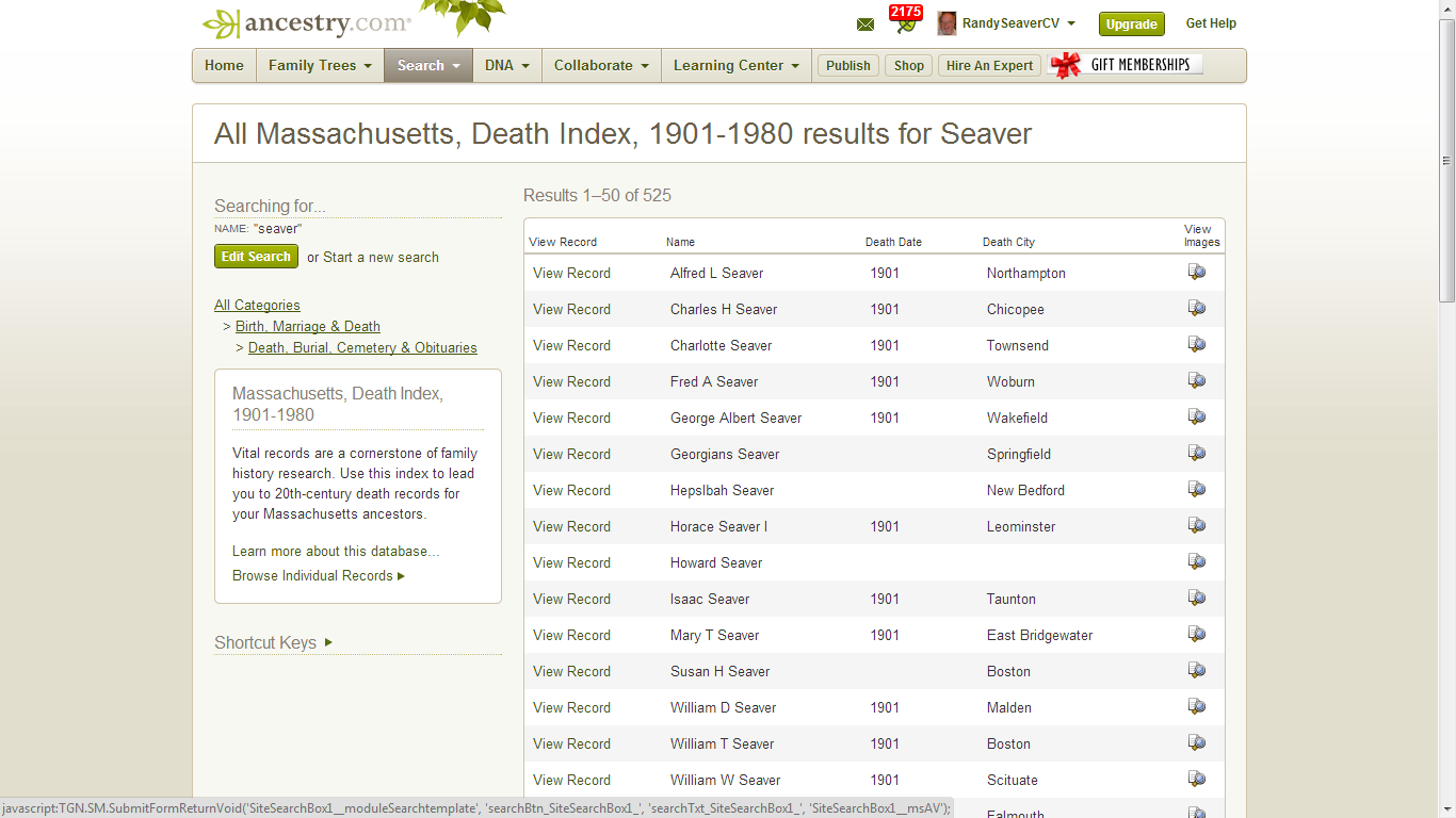 GeneaMusings 20th Century Massachusetts Vital Record Indexes New on