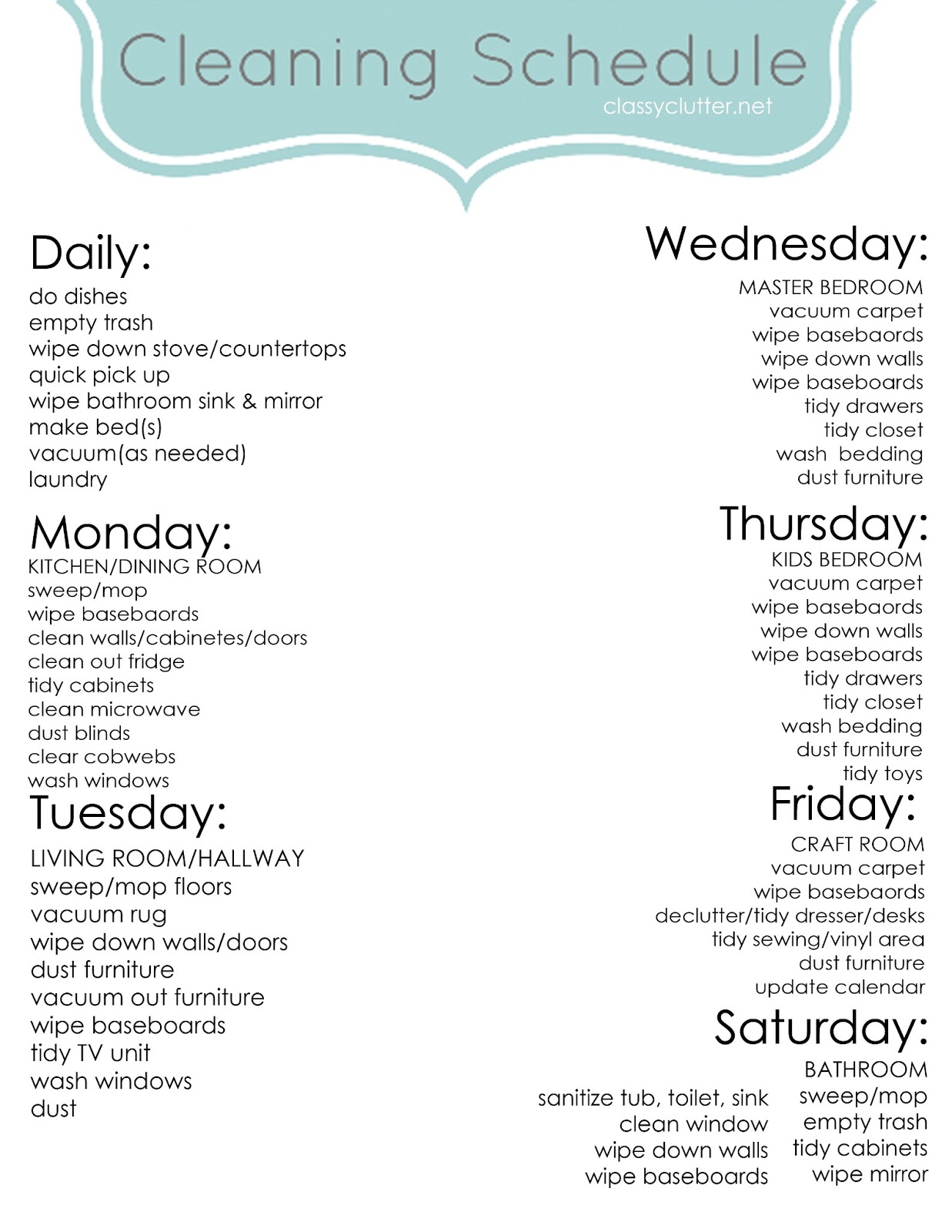 Weekly Cleaning Schedule Improve Your Cleaning Habits