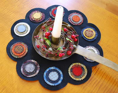 penny rug candle mat