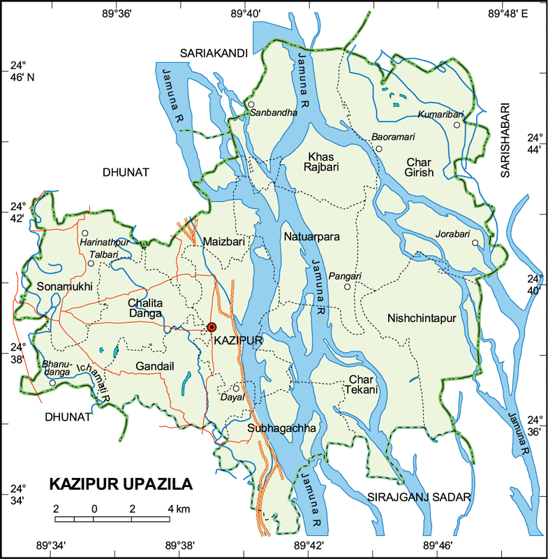 Kazipur Upazila Map Sirajganj District Bangladesh