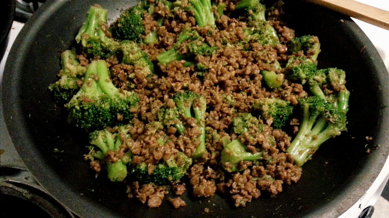 Grey Skies Meal Prep Broccoli and Vegan Ground Beef with Brown Rice