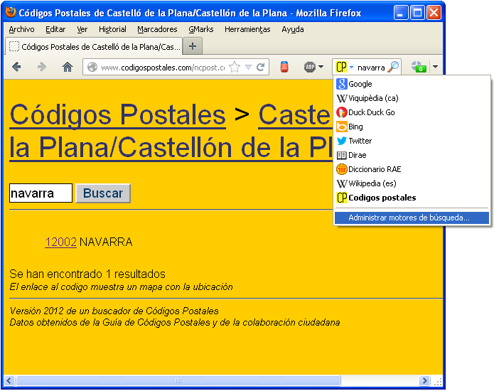 Pompeya tuyo papa Chuletas TIC: Buscar códigos postales desde la barra de búsqueda de Firefox