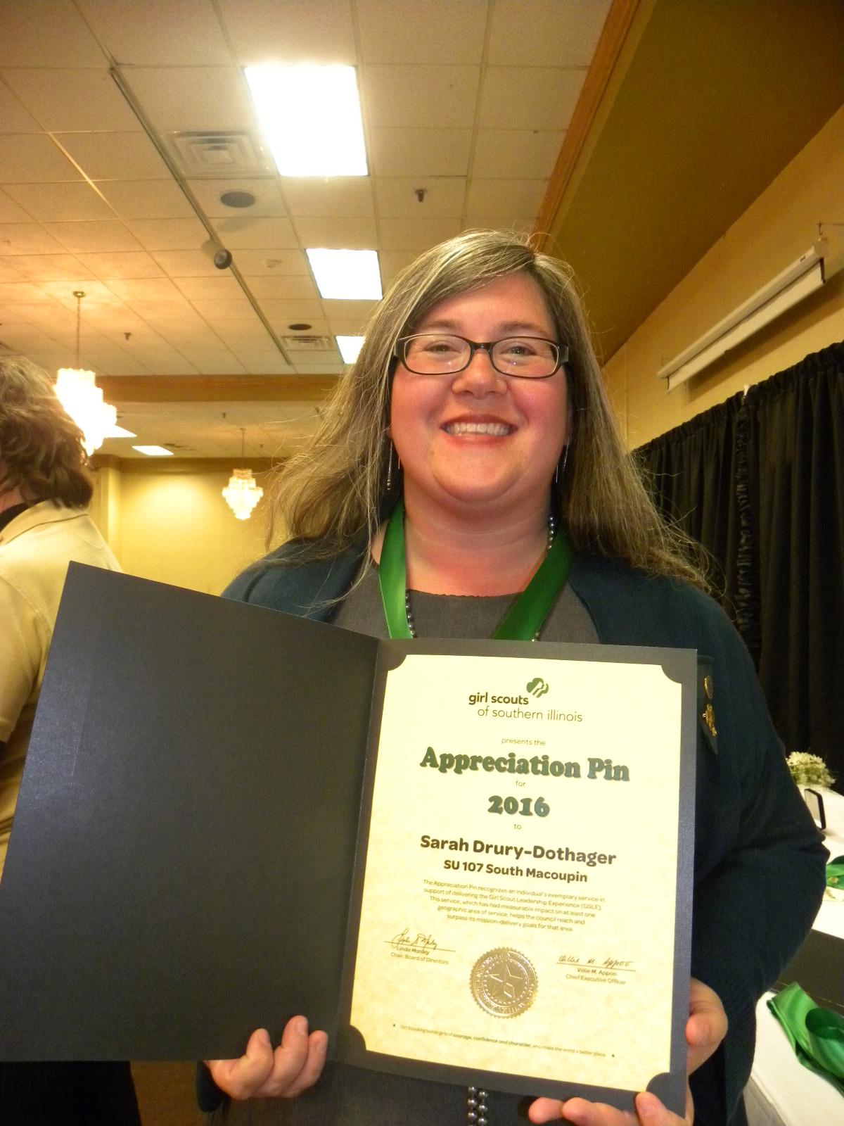 Girl Scouts of Southern Illinois Thirteen Volunteers Receive the Appreciation Pin From Girl
