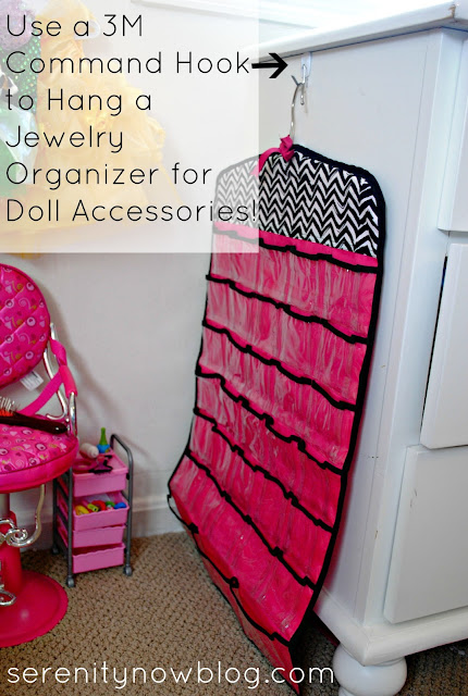 Use a 3M Command Hook to Hang a Jewelry Organizer (for doll stuff), from Serenity Now