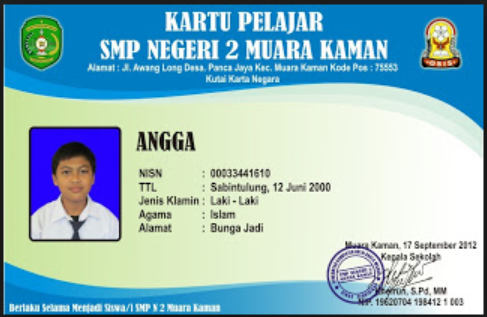 Contoh tampilan kartu pelajar yang sudah siap dicetak