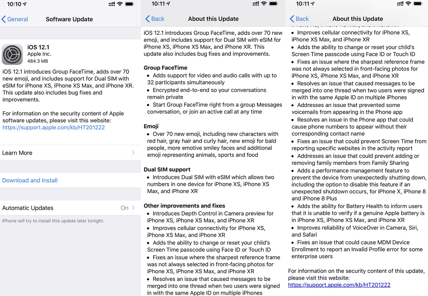 Apple iOS 12.1 Final Features Changelog