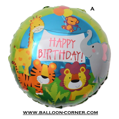 Balon Foil Bulat HAPPY BIRTHDAY Motif Animal (A)