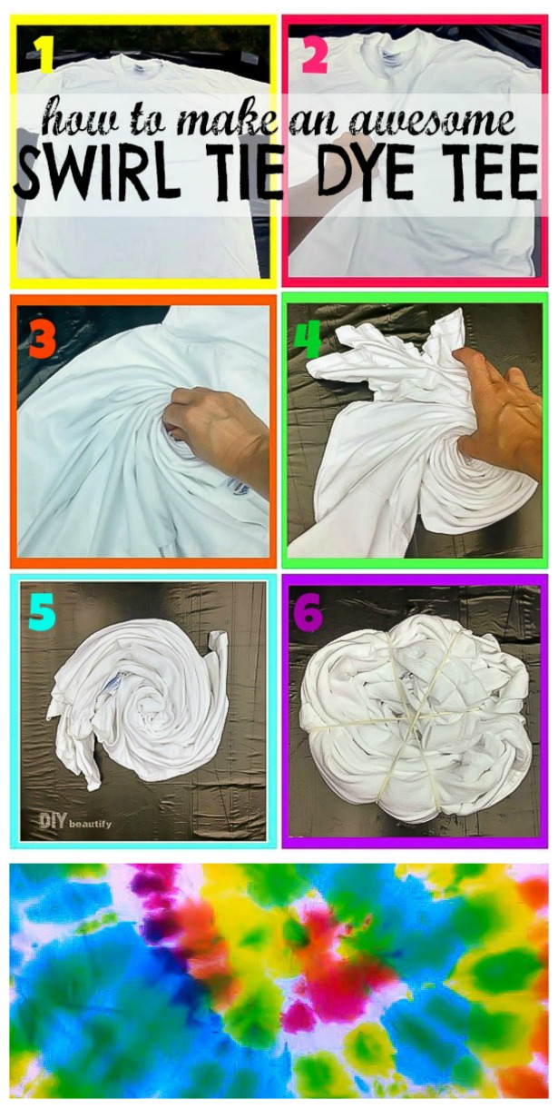 Try this easy technique for creating fabulous Swirl Tie Dye tees that will ROCK your summer! Step by step instructions can be found at DIY beautify.