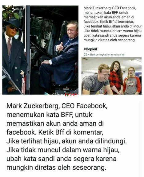 Komentar BBF tidak berwarna Hijau, Akun Facebook Anda Dalam Bahaya- Tidak Benar / HOAX