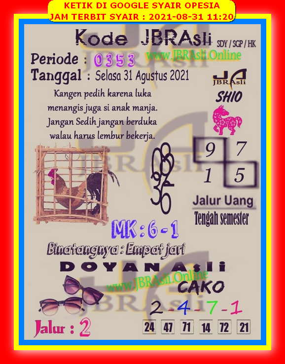 Syair Sdy Hari Ini Selasa 31 Agustus 2021 Opesia Official