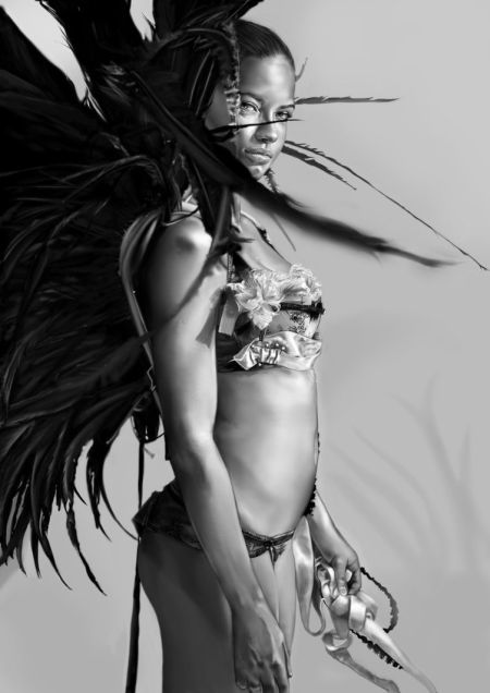 Innes McDougall pinturas digitais realistas fotografias modelos mulheres atrizes preto e branco Adriana Lima