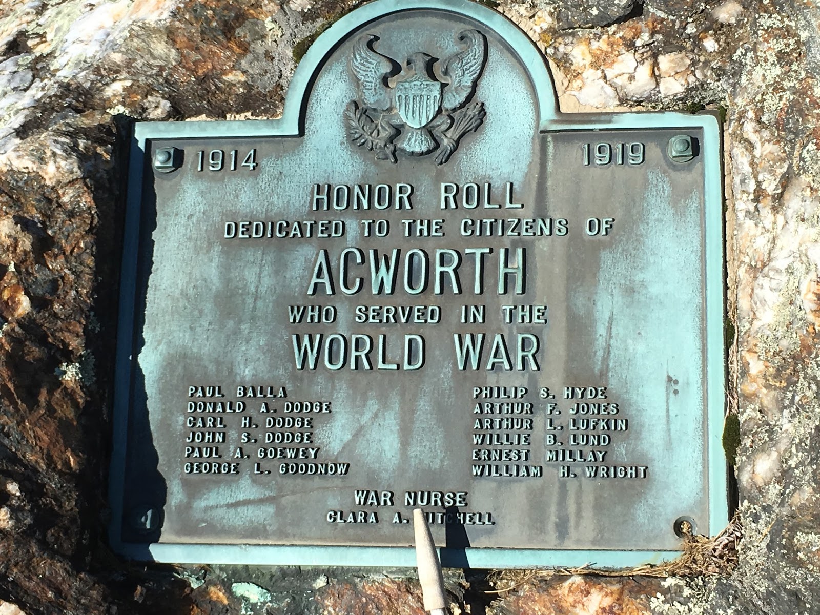 Nutfield Genealogy Acworth, New Hampshire Honor Roll for World War I