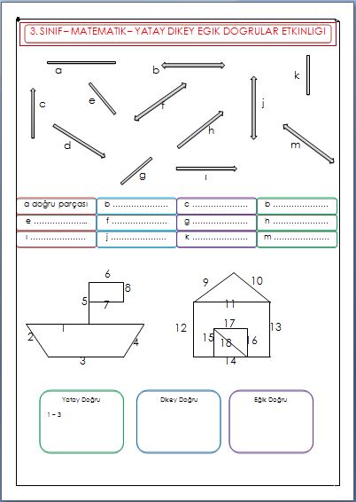Yatay, Dikey ve Eğik Doğrular Çalışma Sayfası, 3. Sınıf Matematik
