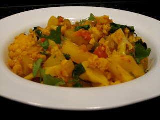 A delicious bowl of Aloo Gobi - Indian style cauliflower and potatoes