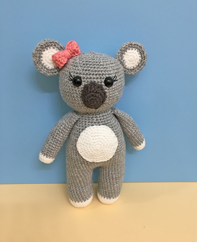 Cute crochet stuffed bear Christmas Birthday idea Plush Amigurumi Sleeping red scarf Koala Australian animal Softie Personalizable gift