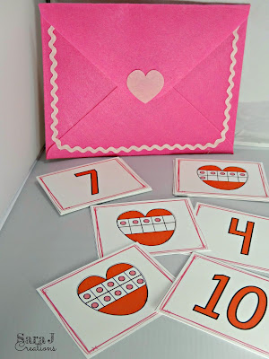 Heart themed tens frame match to practice counting up to ten