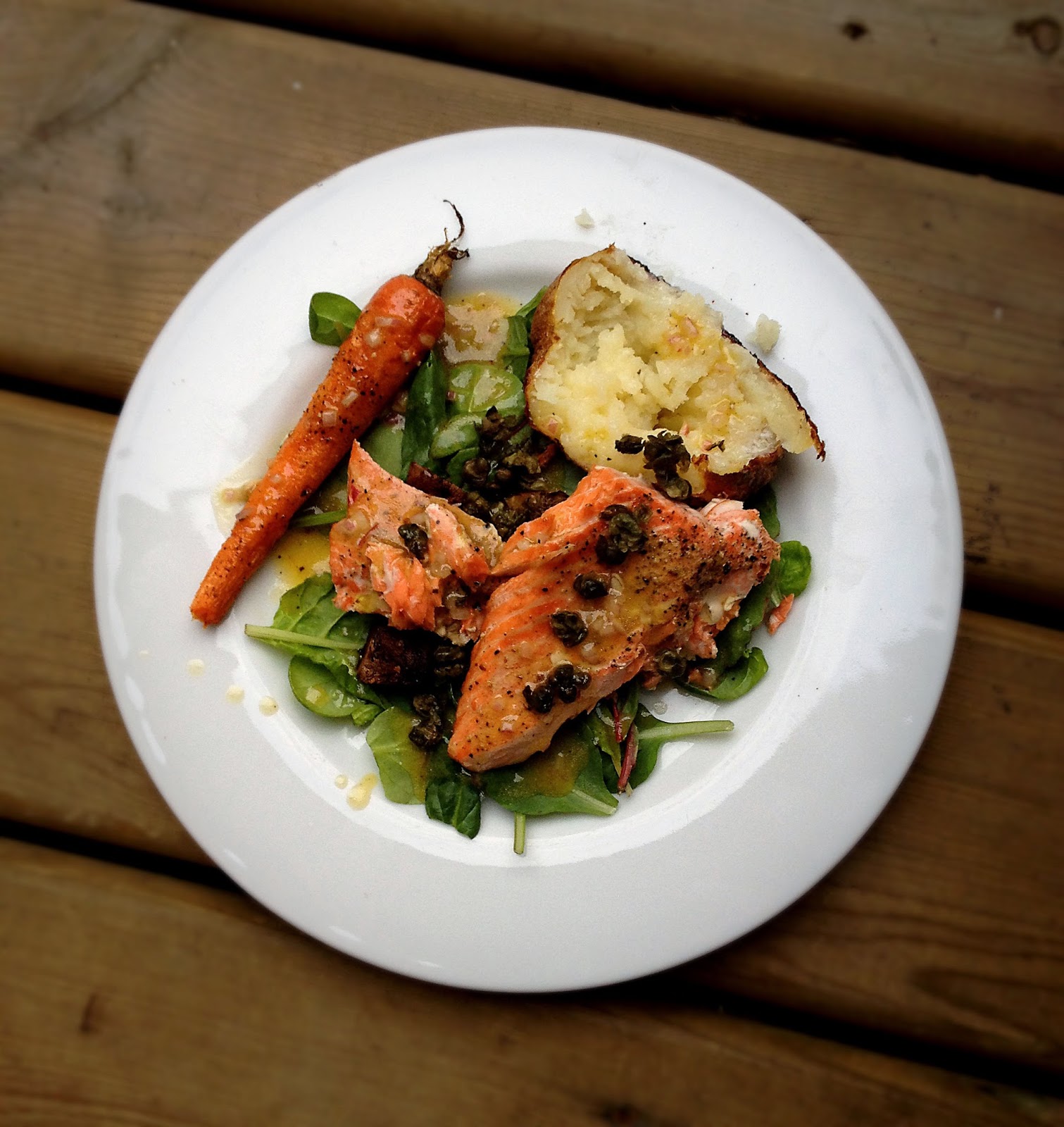 Delicious! Bobby Flay's salmon with a tangy, sweet salad dressing