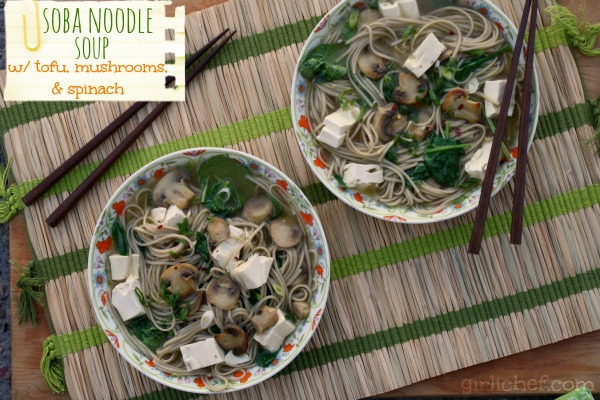 Soba Noodles w/ Tofu, Mushrooms & Spinach | www.girlichef.com