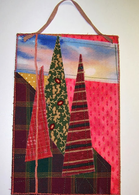 trees on plaid - a marty mason original fabric art card