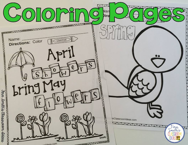 Looking for some fun for Spring? How about Easter? Seventy-Four Color For Fun Printable Coloring Pages....bunnies, eggs, umbrellas, children, all sorts of Easter and Spring Fun for your students! #FernSmithsClassroomIdeas