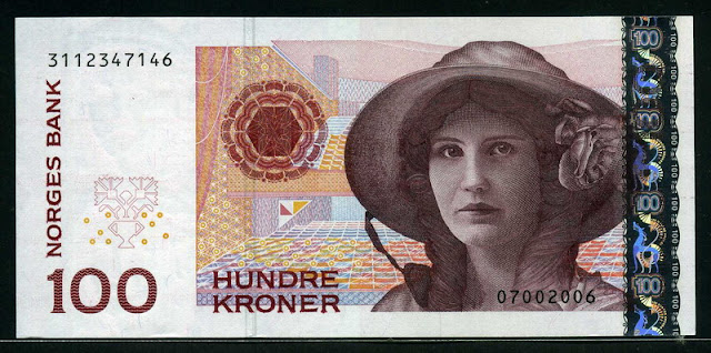 Norway currency 100 Kroner banknote